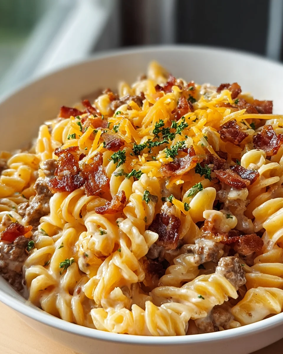 Crave-Worthy Loaded Beef Bacon Cheeseburger Pasta!