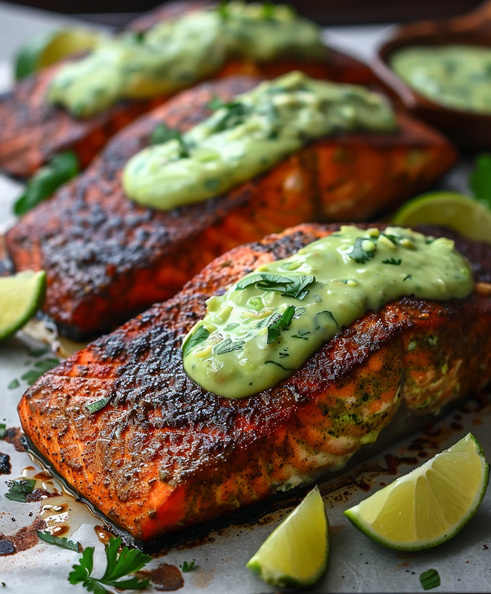 Baked Cajun Salmon with Zesty Avocado Lime Sauce