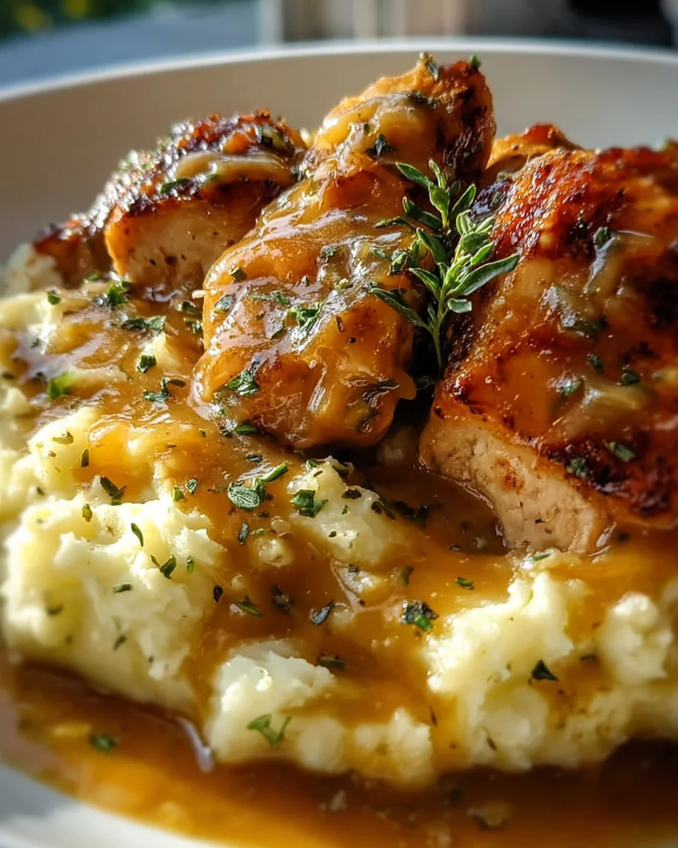Irresistible Chicken, Garlic Gravy & Cheesy Mashed Potatoes