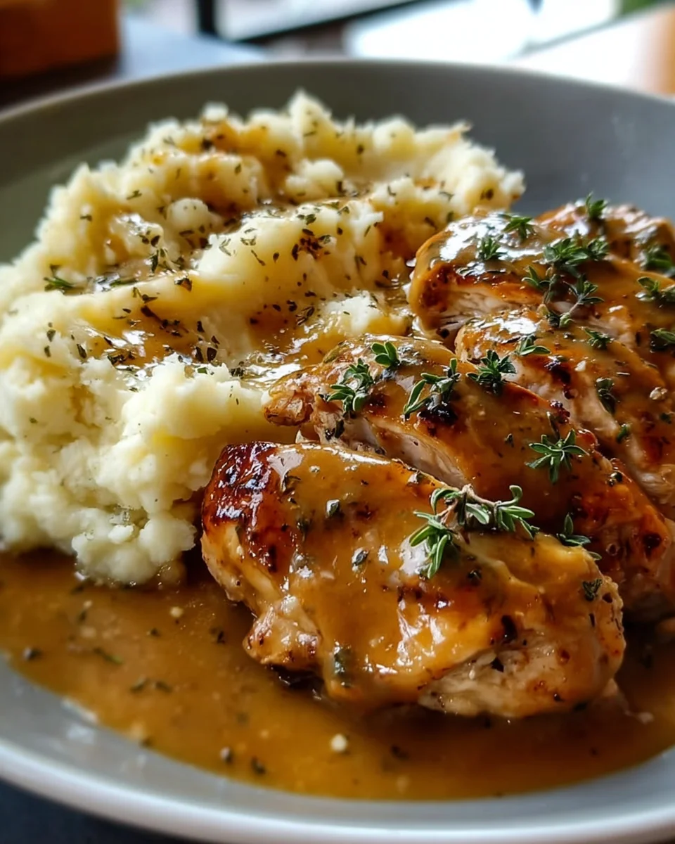 Irresistible Chicken, Garlic Gravy & Cheesy Mashed Potatoes