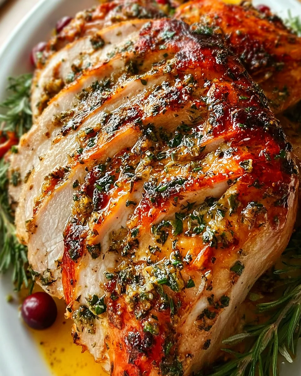 Juicy Roasted Turkey Breast with Flavorful Garlic Herb Butter