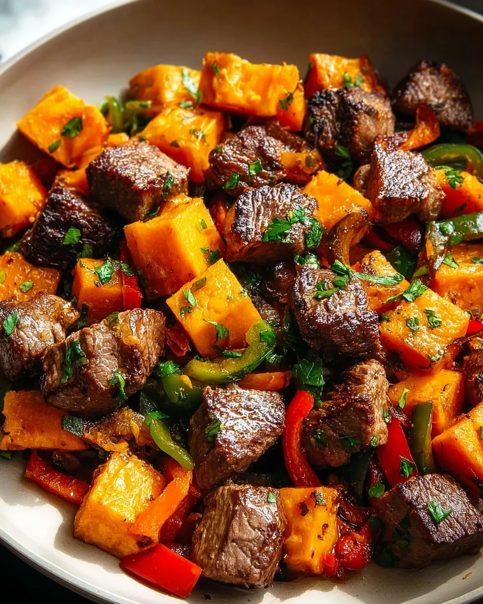 Ultimate Steak Bites, Sweet Potatoes & Peppers Recipe!