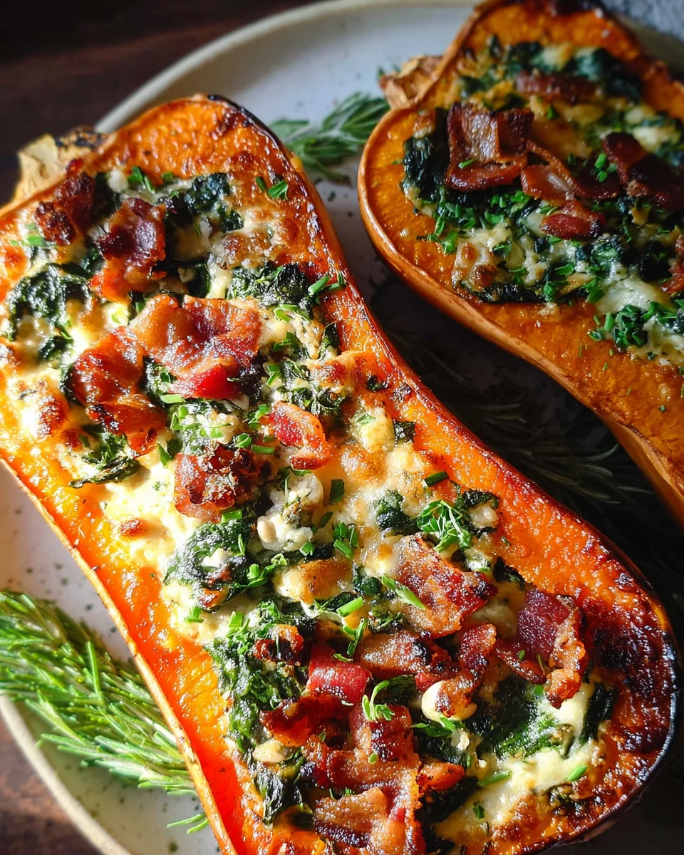 Savory Stuffed Butternut Squash with Beef Bacon & Cheese