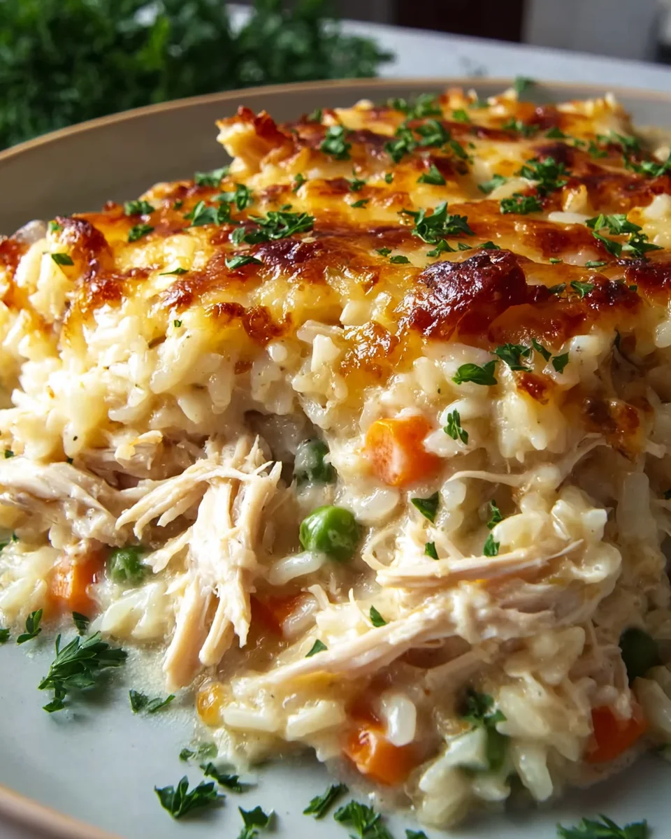 The Best Dump & Bake Chicken Alfredo Rice Casserole Ever