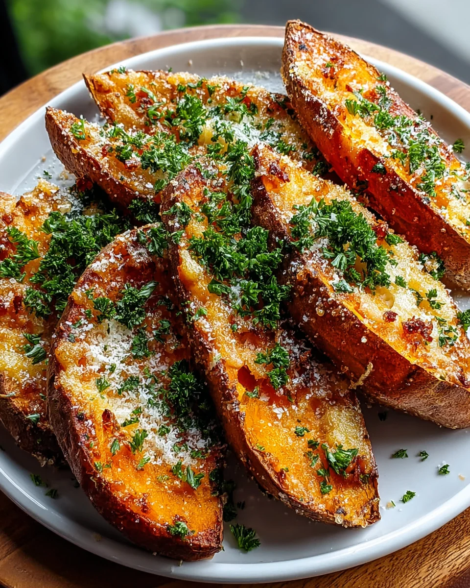 Garlic Parmesan Sweet Potato Wedges: Healthy Snack!