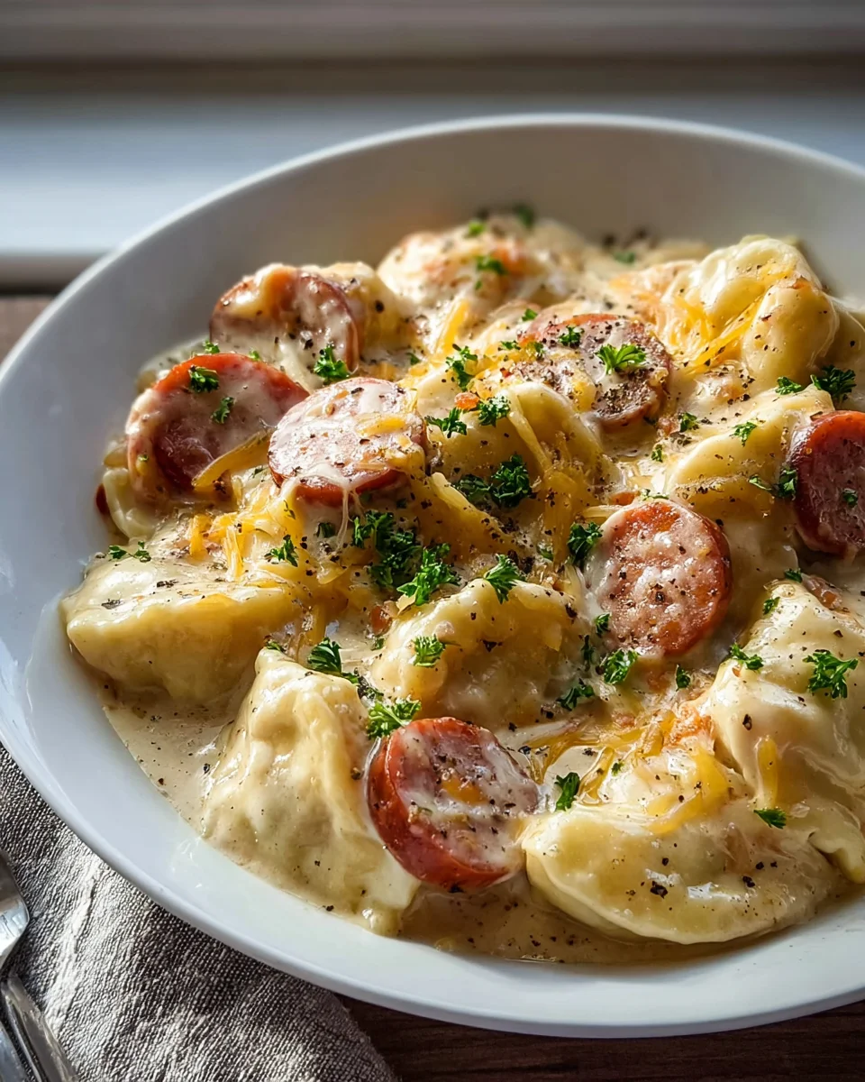 Classic Crockpot Pierogi & Beef Kielbasa Casserole