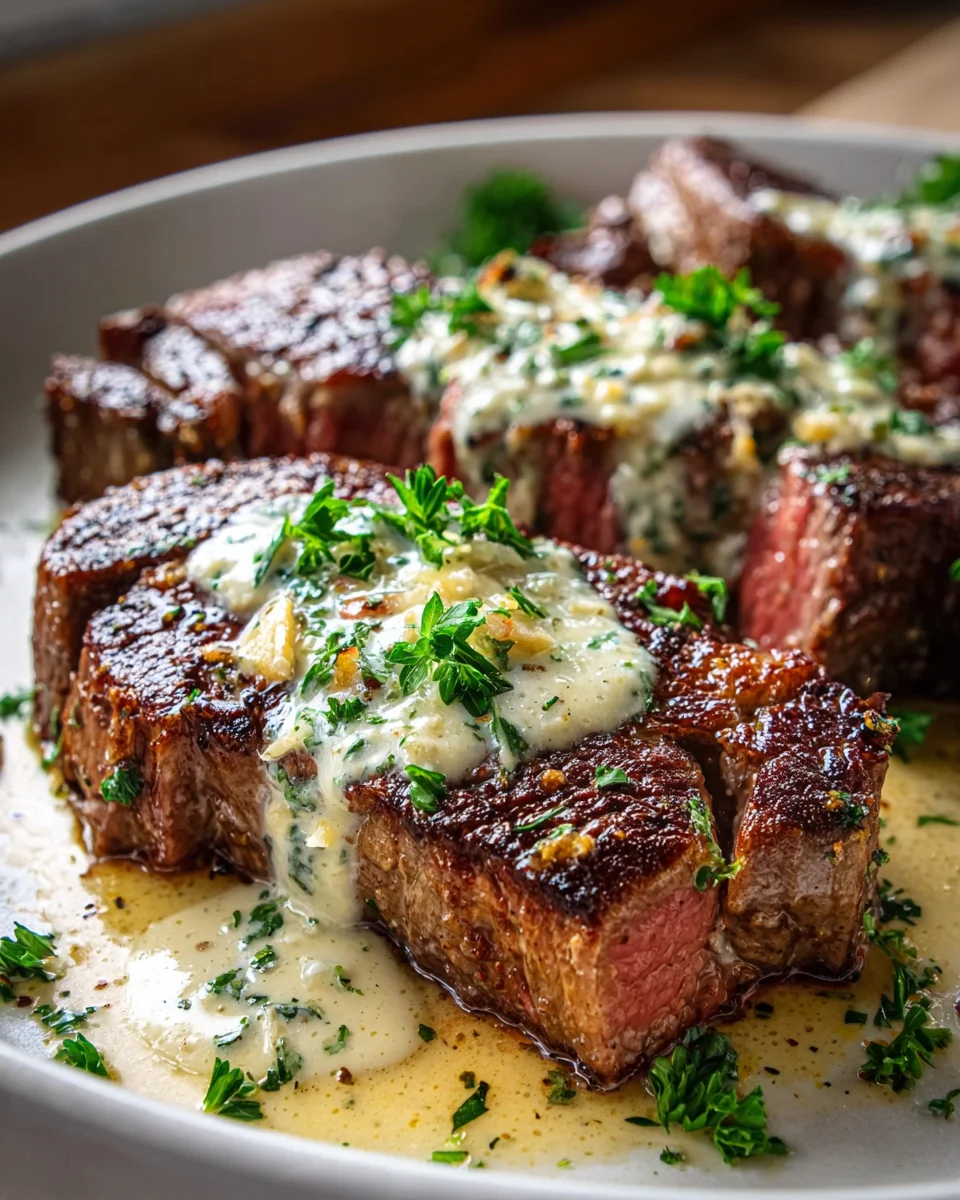 Garlic Butter Steak with Parmesan Cream Sauce Delight
