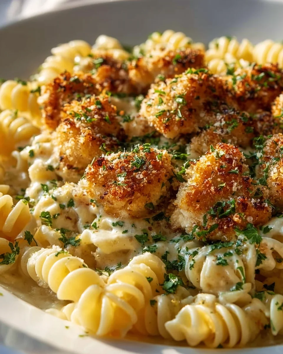 Garlic Parmesan Chicken Bites with Creamy Rotini Recipe