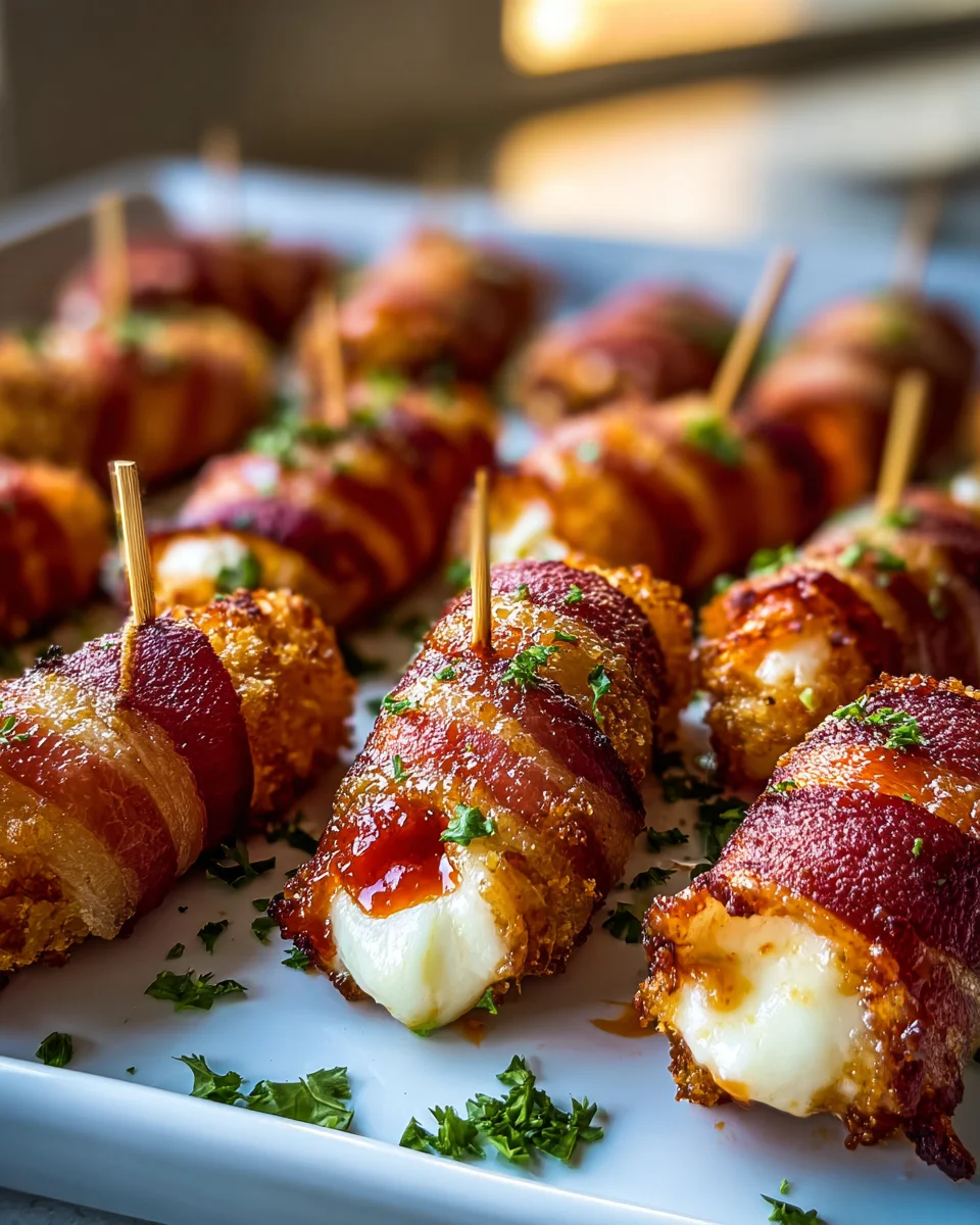 Spicy Nashville Hot Beef Bacon-Wrapped Mozzarella Sticks