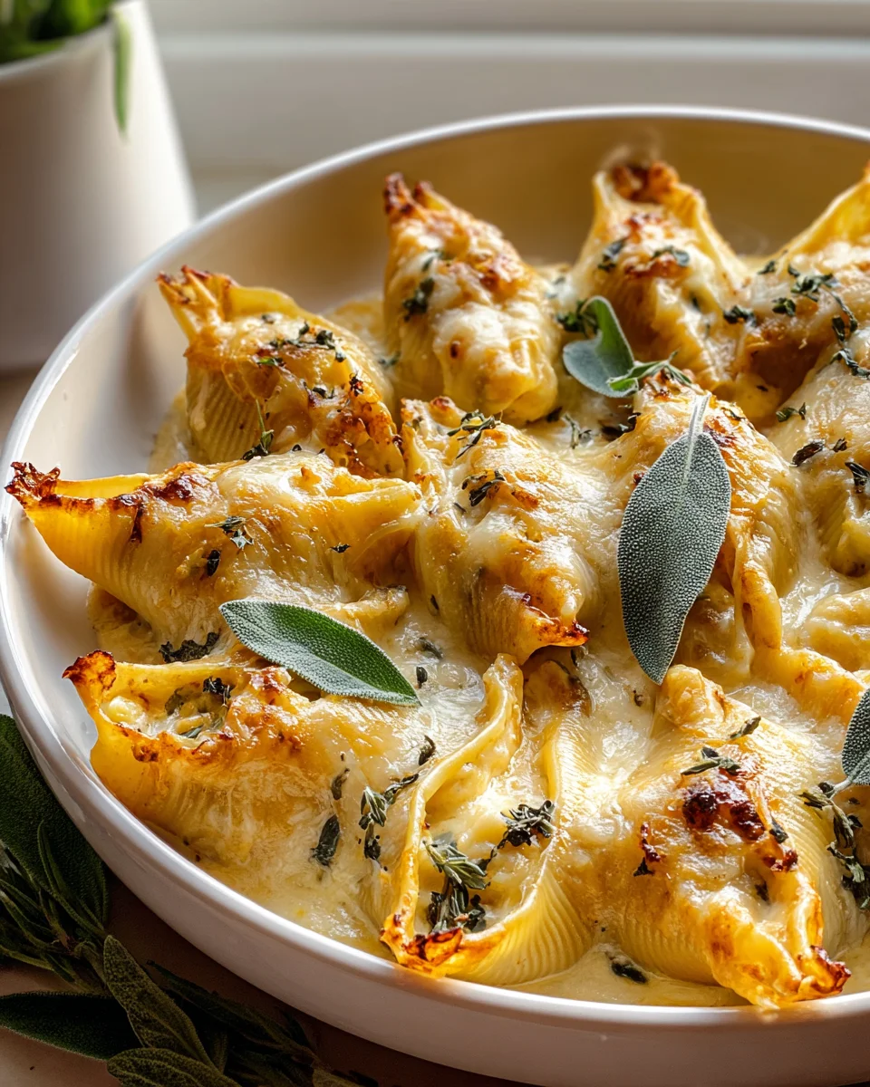 Pumpkin Gouda Stuffed Shells with Brown Butter Sage Alfredo