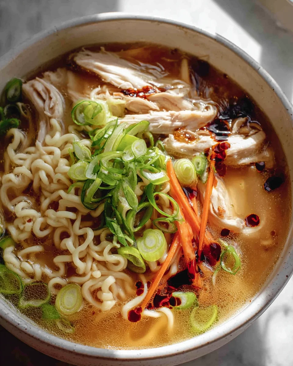 Aromatic Garlic Chicken Noodle Soup with Gin Extract Flavor