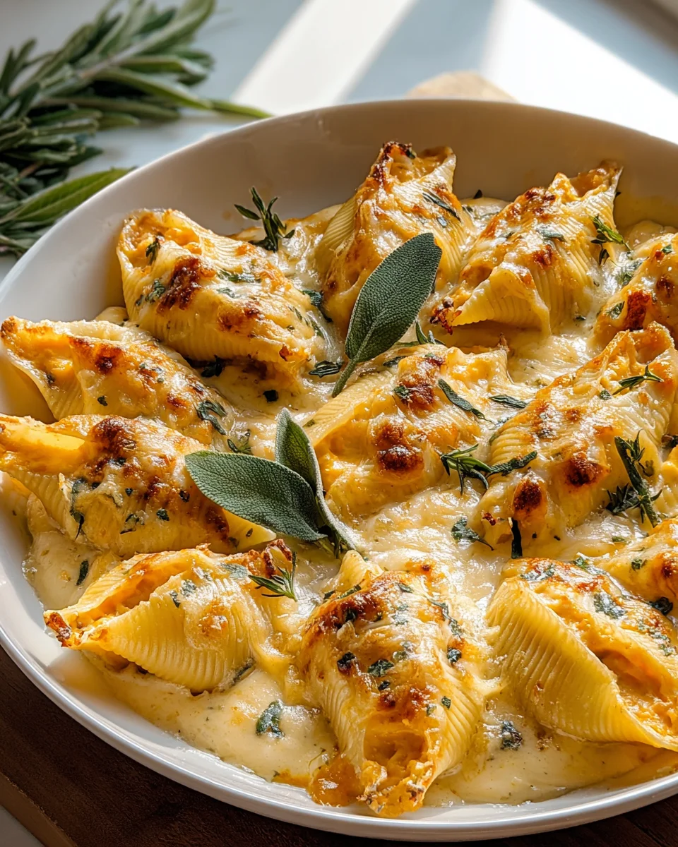 Pumpkin Gouda Stuffed Shells with Brown Butter Sage Alfredo