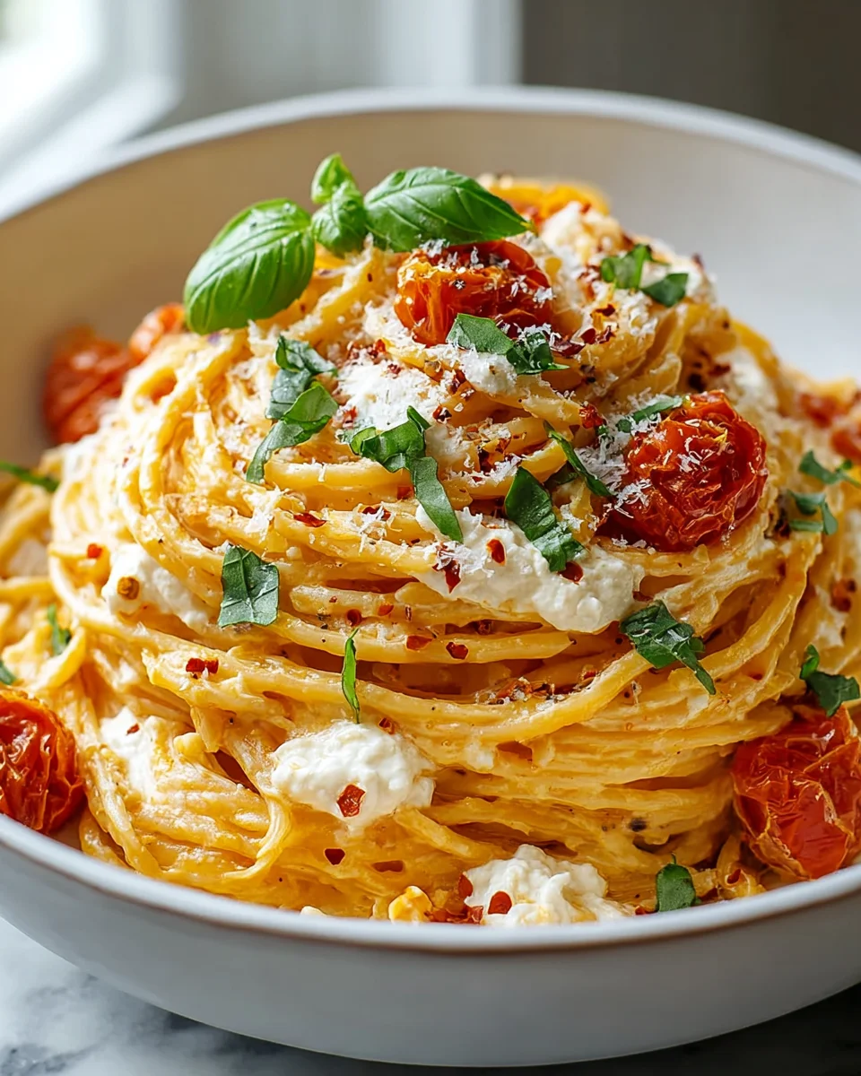 Delicious Roasted Tomato & Garlic Ricotta Pasta Recipe