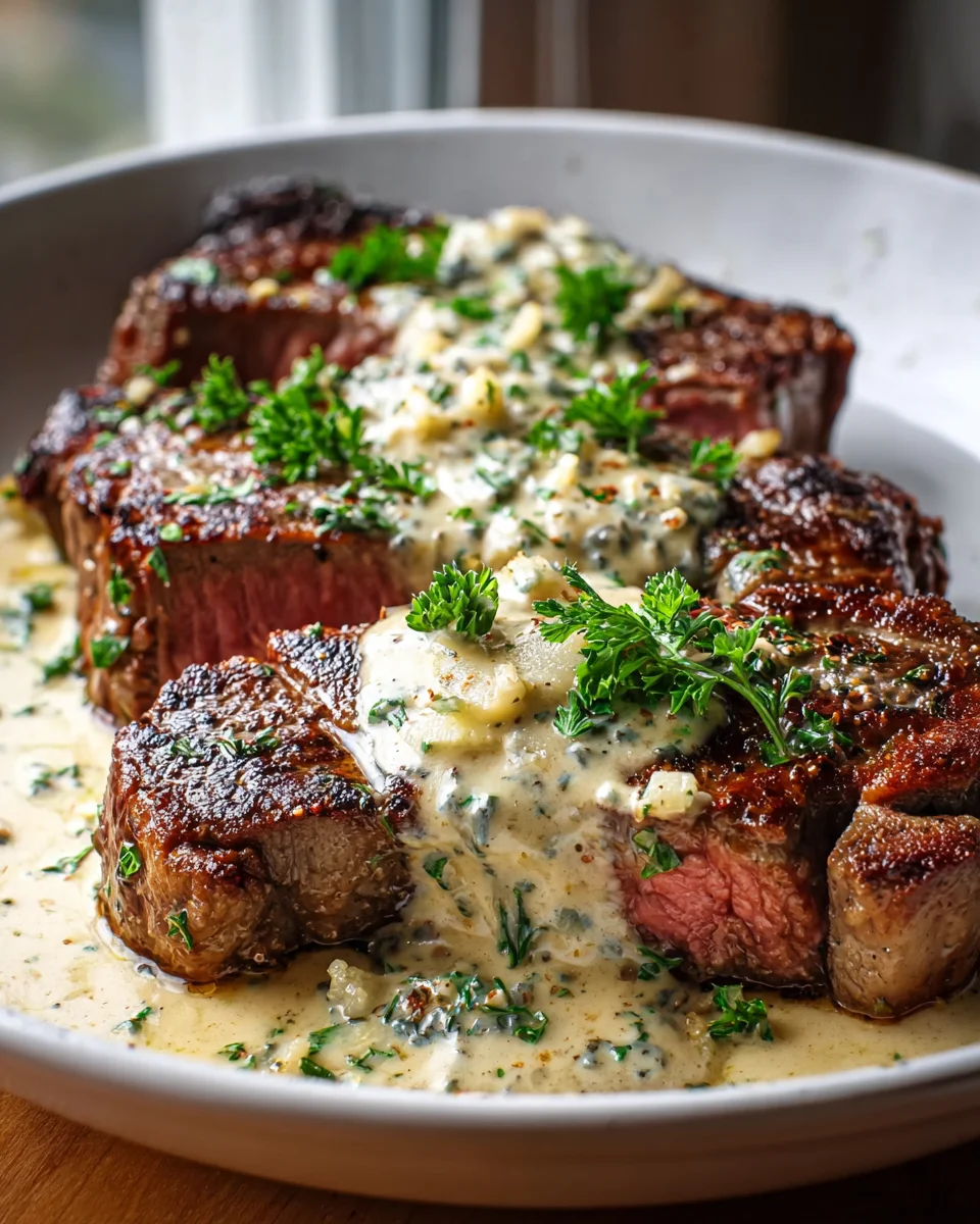 Garlic Butter Steak With Parmesan Cream Sauce