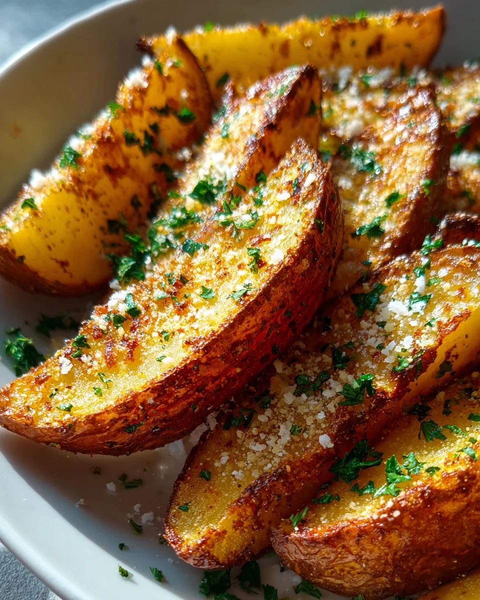 Easy Crispy Baked Garlic Parmesan Potato Wedges