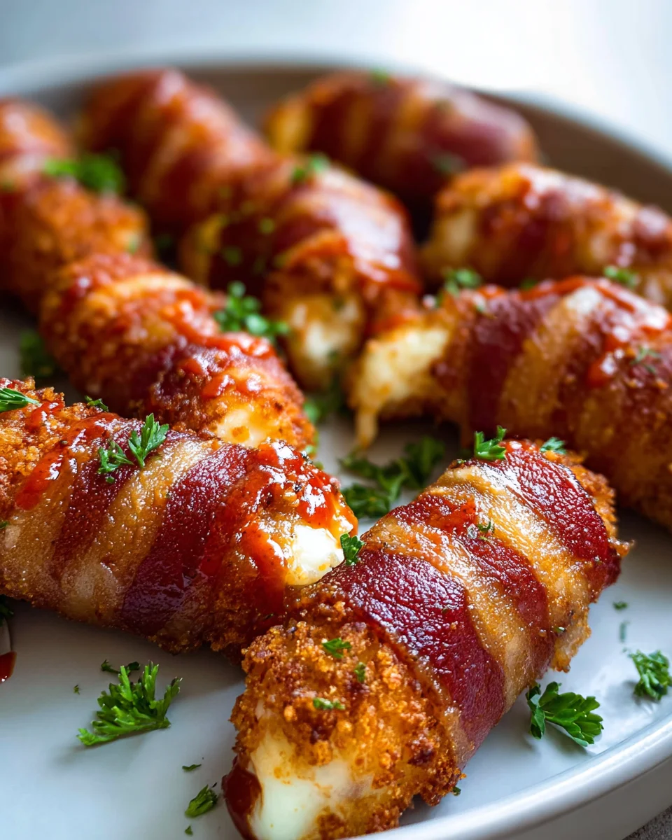 Cheesy Spicy Nashville Hot Beef Bacon Mozzarella Sticks