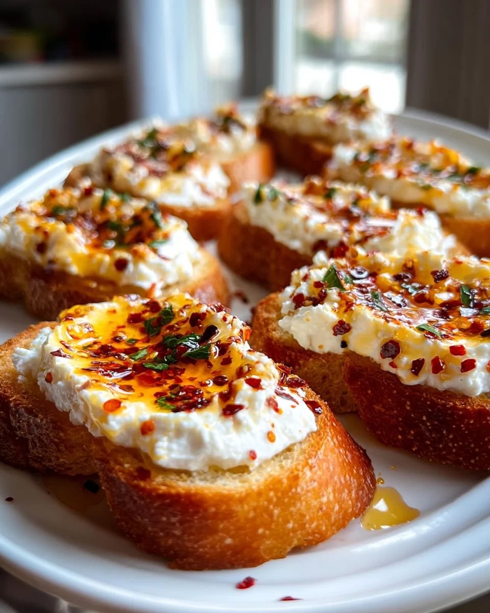 Sweet and Spicy Whipped Feta Crostini with Hot Honey Recipe