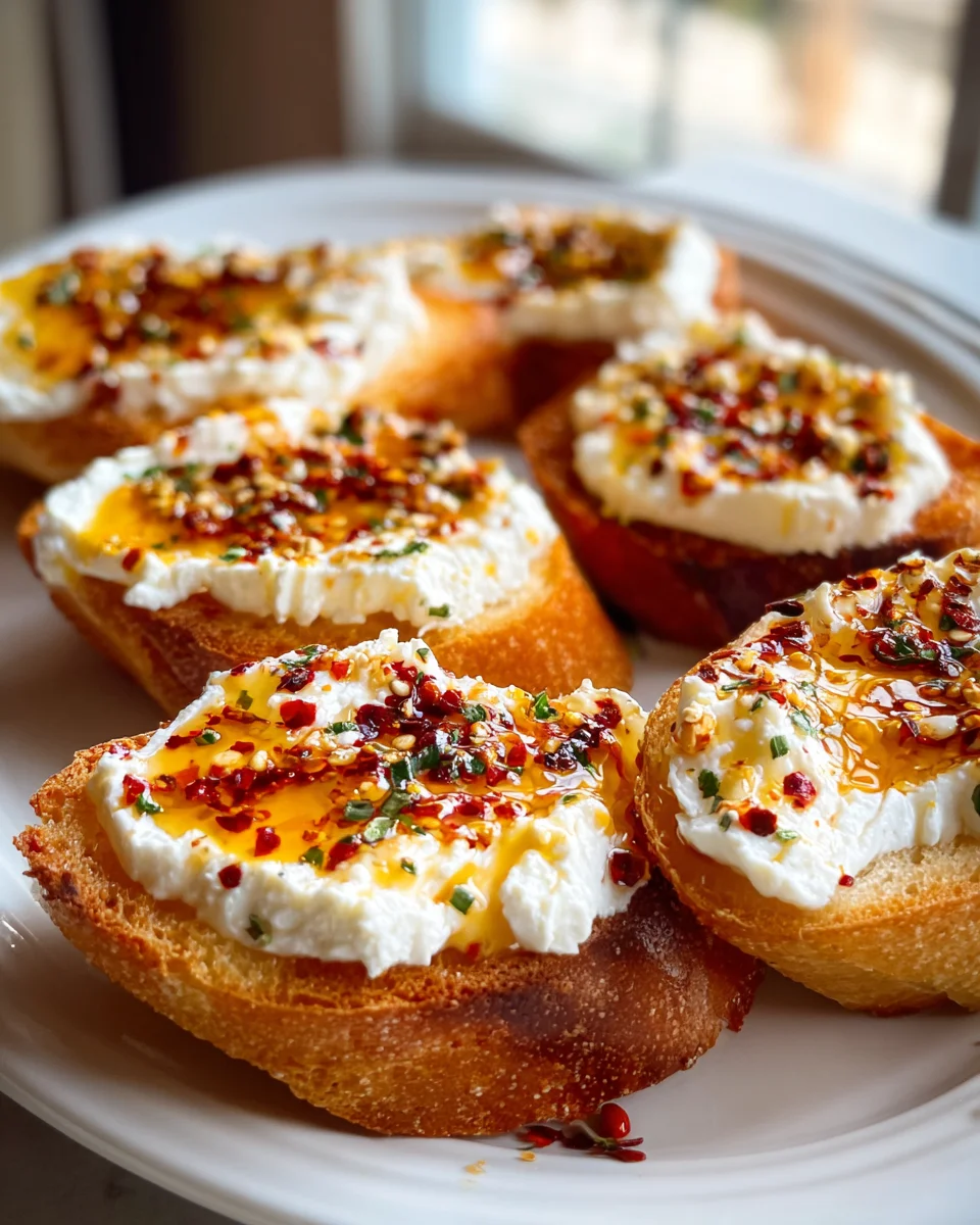 Sweet and Spicy Whipped Feta Crostini with Hot Honey Recipe