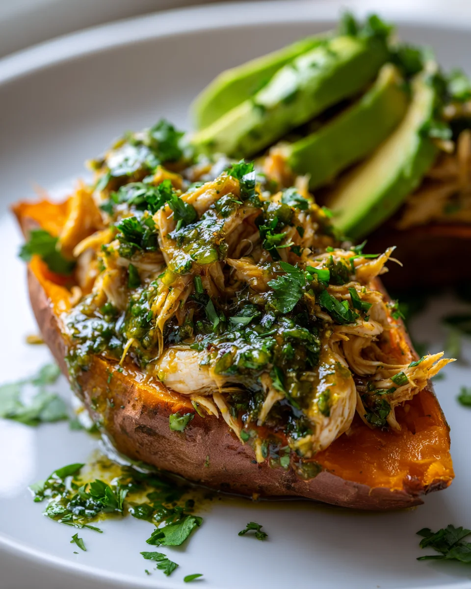 Savory Salsa Verde Chicken Stuffed Sweet Potatoes Recipe