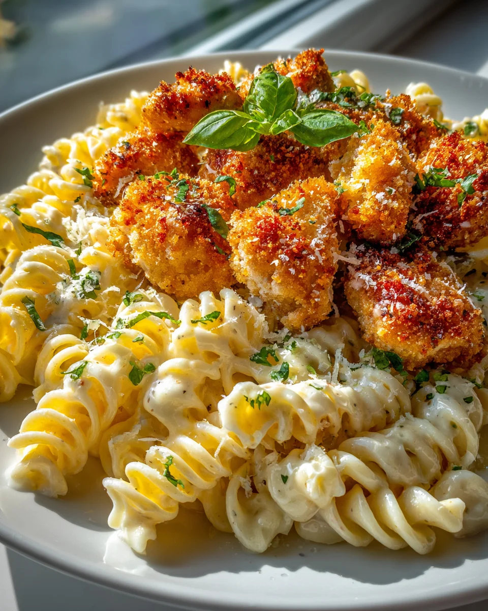 Delicious Garlic Parmesan Chicken Bites & Creamy Rotini
