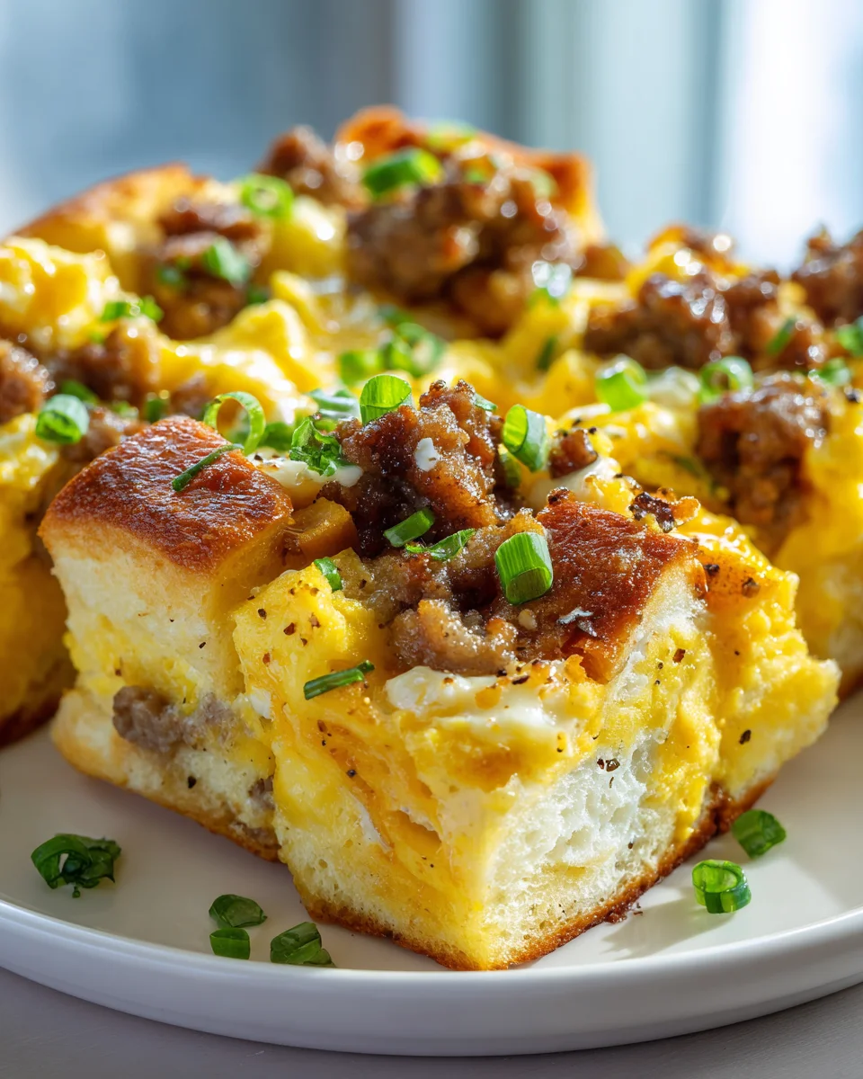 Best Hawaiian Roll Breakfast Bake with Eggs & Beef Sausage