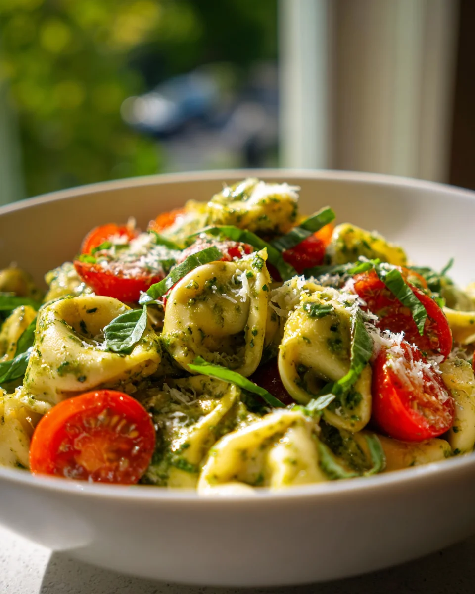 Pesto Tortellini Salad with Cherry Tomatoes - Quick & Fresh!