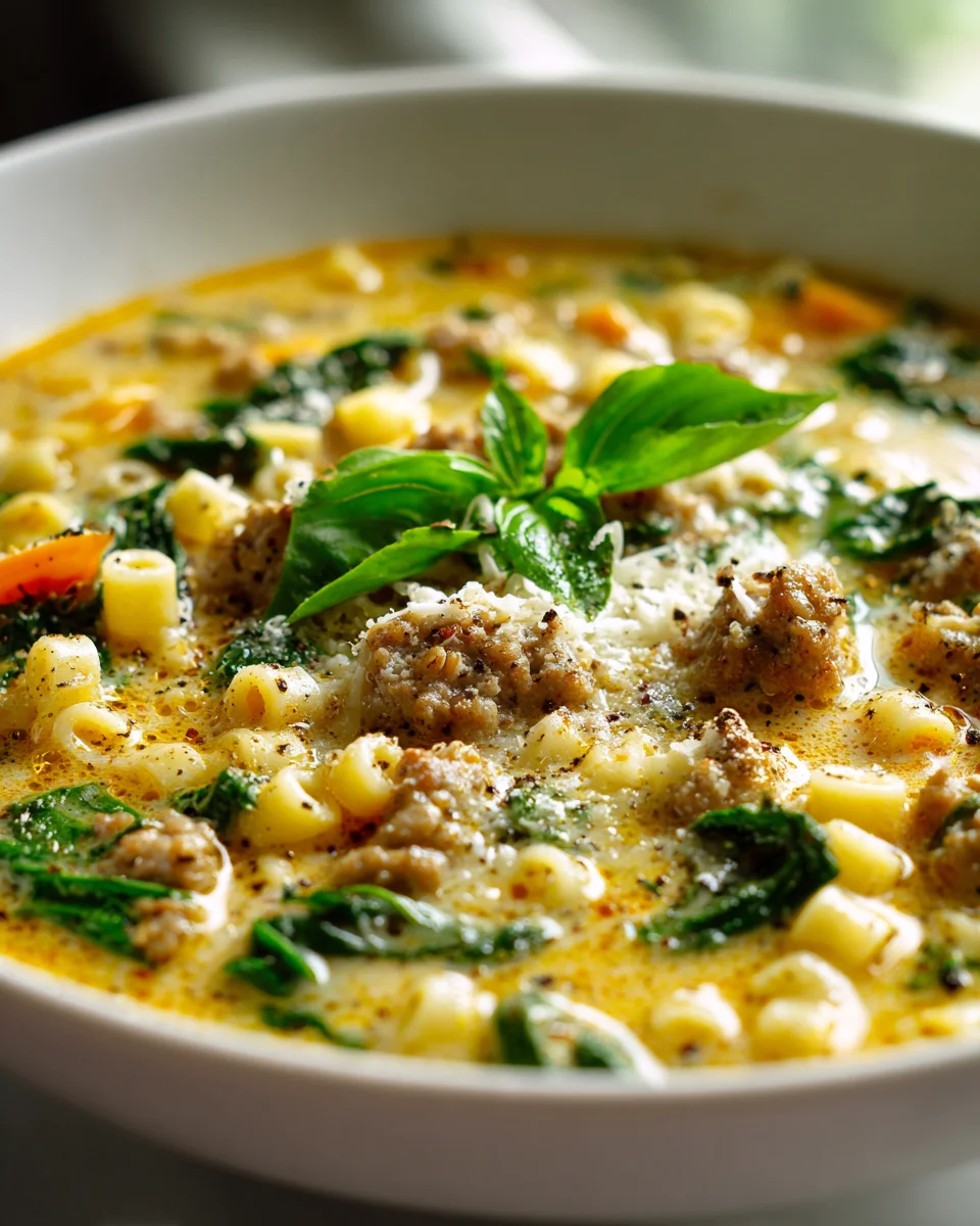Hearty Parmesan Italian Beef Sausage Ditalini Soup