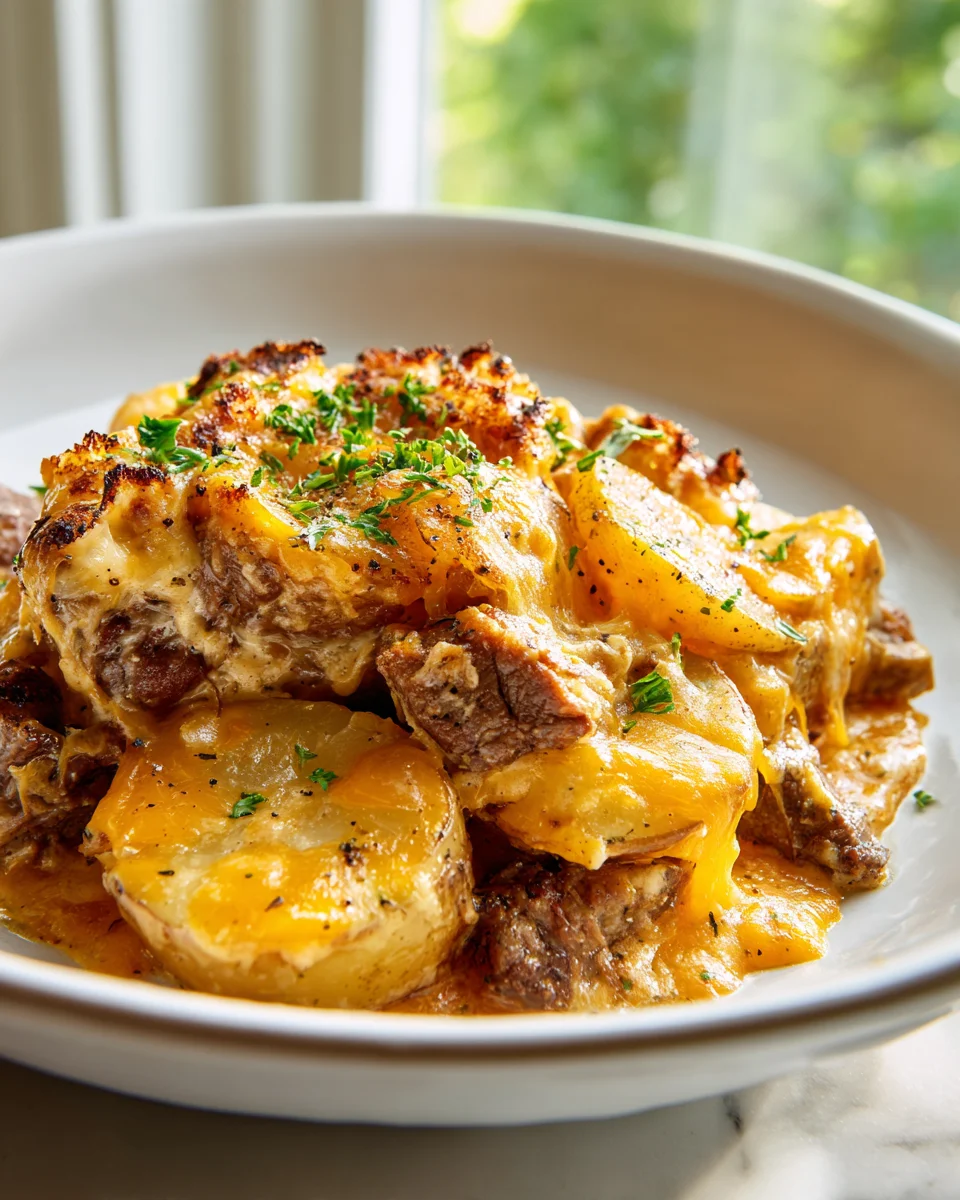 Slow Cooker Steak Cheddar Potato Casserole: Hearty & Cheesy