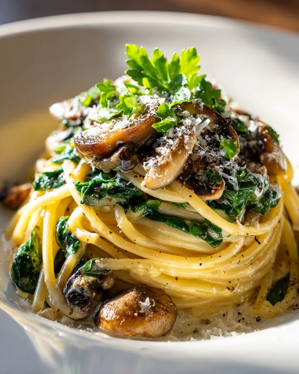 Mushroom Spinach Vegetarian Carbonara: Creamy & Meatless!