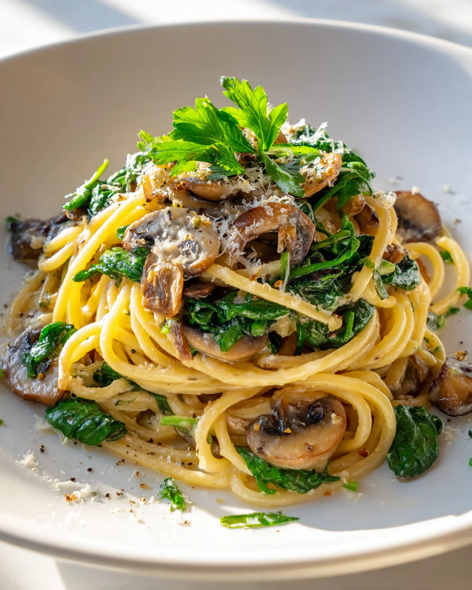 Mushroom Spinach Vegetarian Carbonara: Creamy & Meatless!