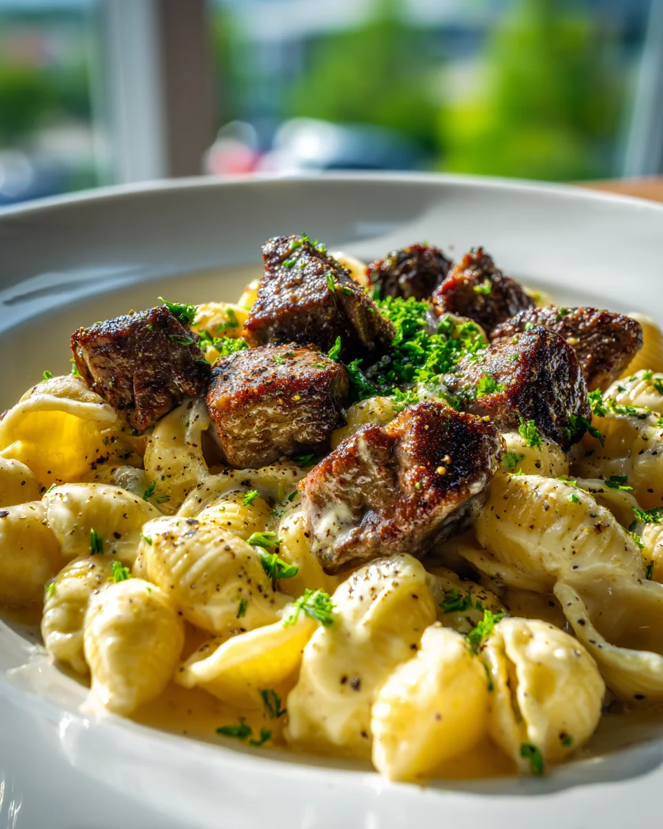 Delicious Steak Bites & Pasta in Garlic Butter Alfredo