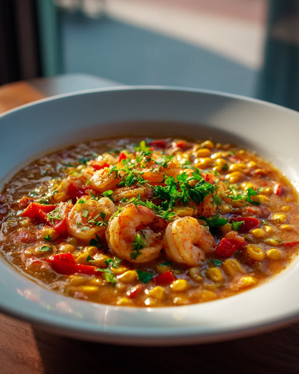 Delicious Seafood & Shrimp Chili with Corn & Peppers