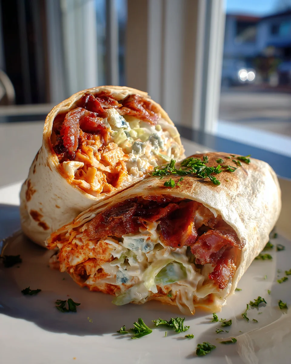 Ultimate Buffalo Chicken Beef Bacon Wrap with Blue Cheese Slaw