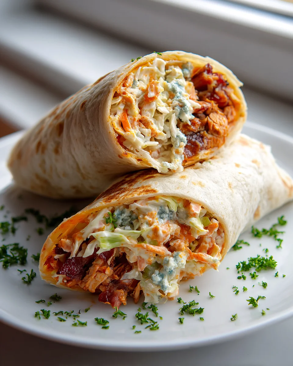 Ultimate Buffalo Chicken Beef Bacon Wrap with Blue Cheese Slaw