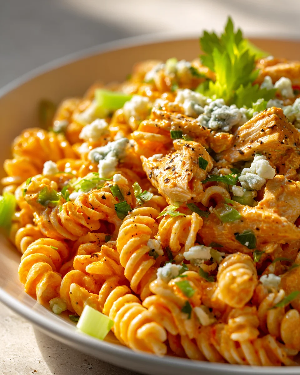 Buffalo Chicken Ranch Pasta Salad with Celery Crunch Recipe