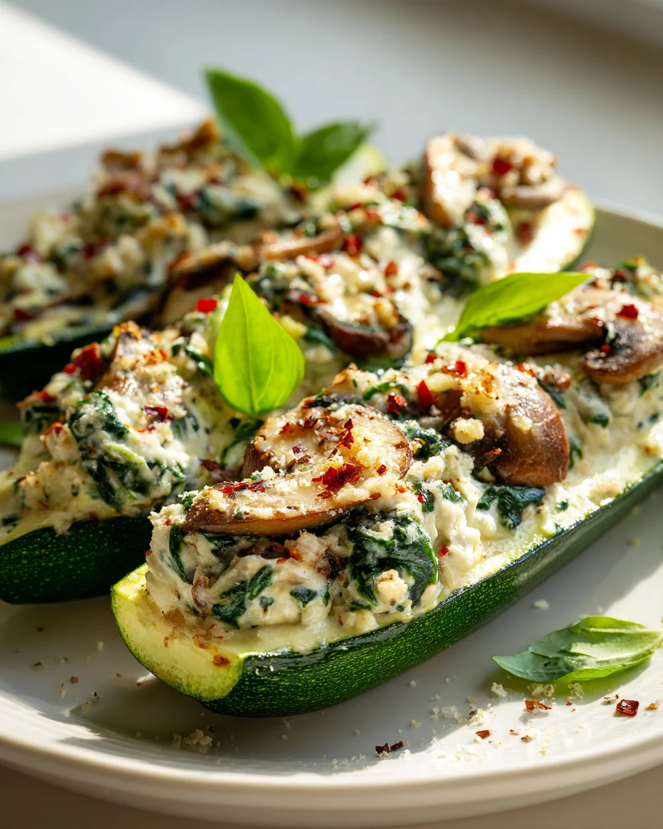 Healthy Spinach Mushroom Ricotta Stuffed Zucchini Boats