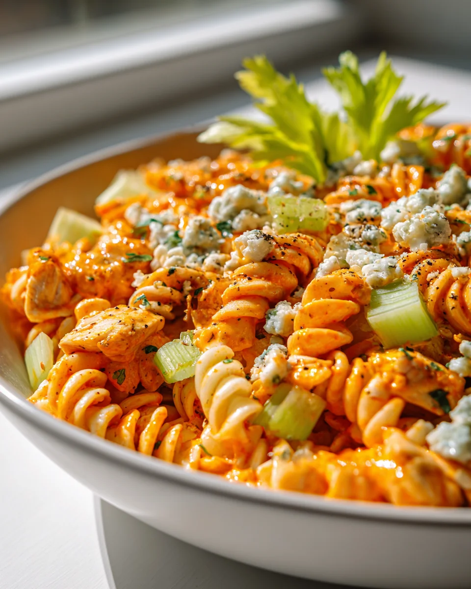 Buffalo Chicken Ranch Pasta Salad with Celery Crunch Recipe