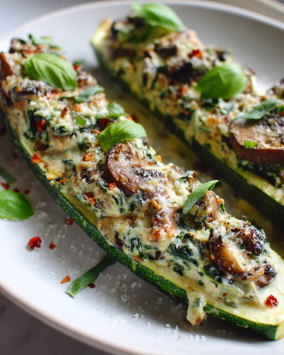 Healthy Spinach Mushroom Ricotta Stuffed Zucchini Boats