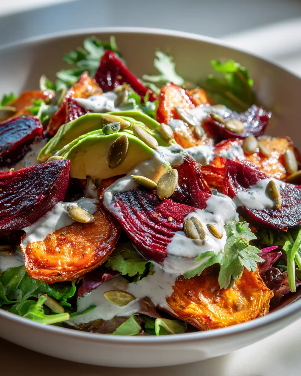 Roasted Beet Sweet Potato Avocado Salad - Healthy & Delicious