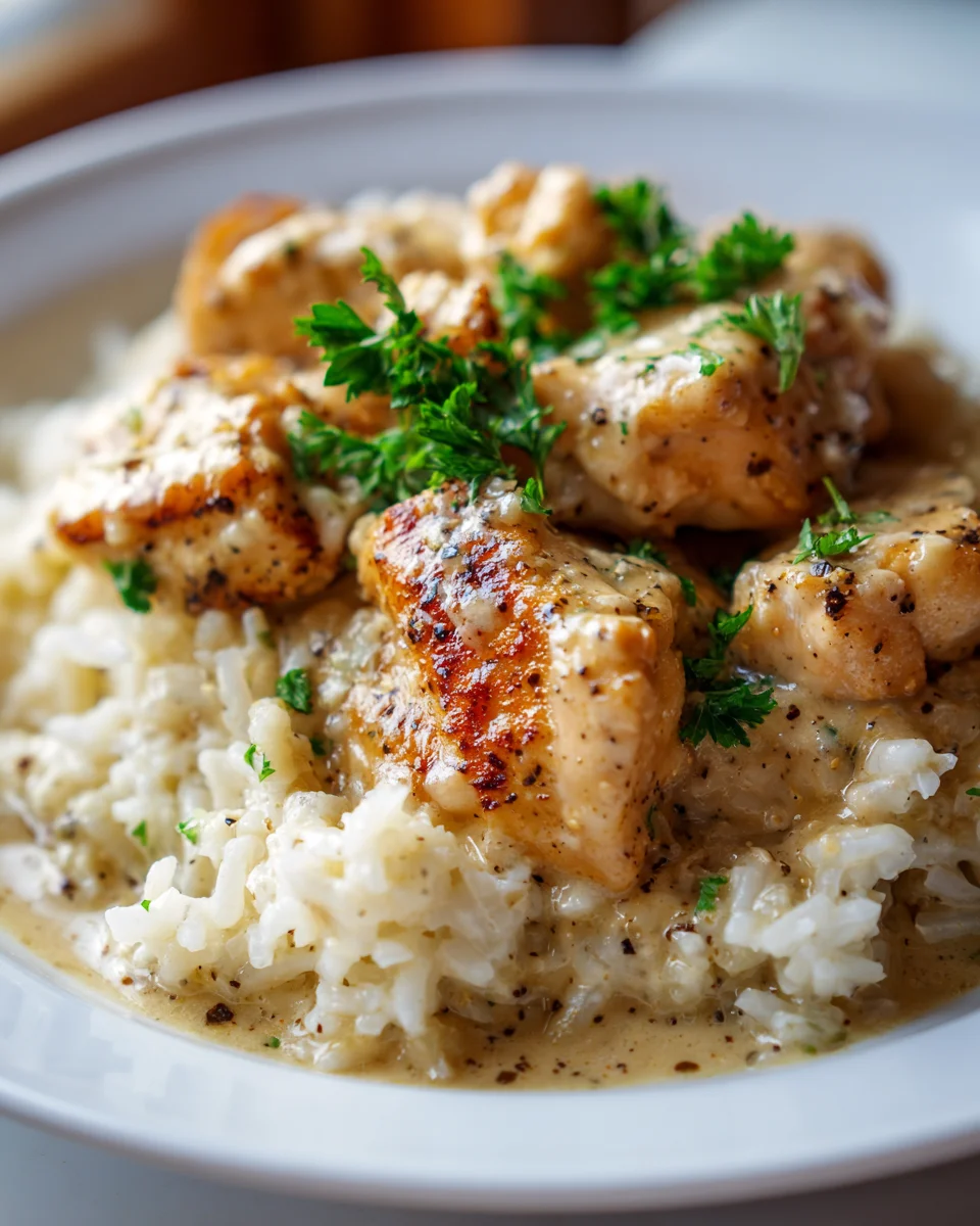 Creamy Garlic Parmesan Chicken & Rice Skillet Delight