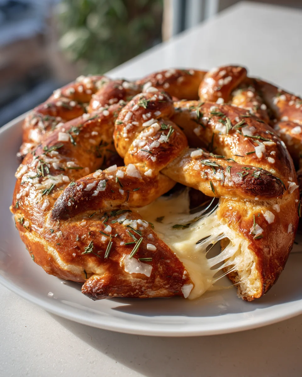 Irresistible Mozzarella Stuffed Rosemary Parmesan Pretzels
