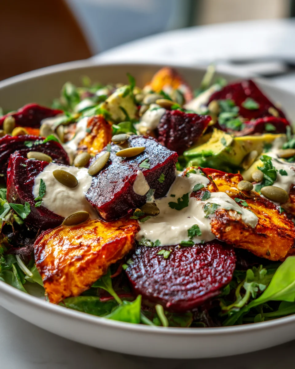 Roasted Beet Sweet Potato Avocado Salad - Healthy & Delicious