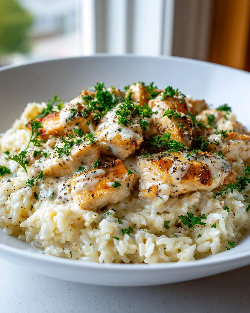 Creamy Garlic Parmesan Chicken & Rice Skillet Delight