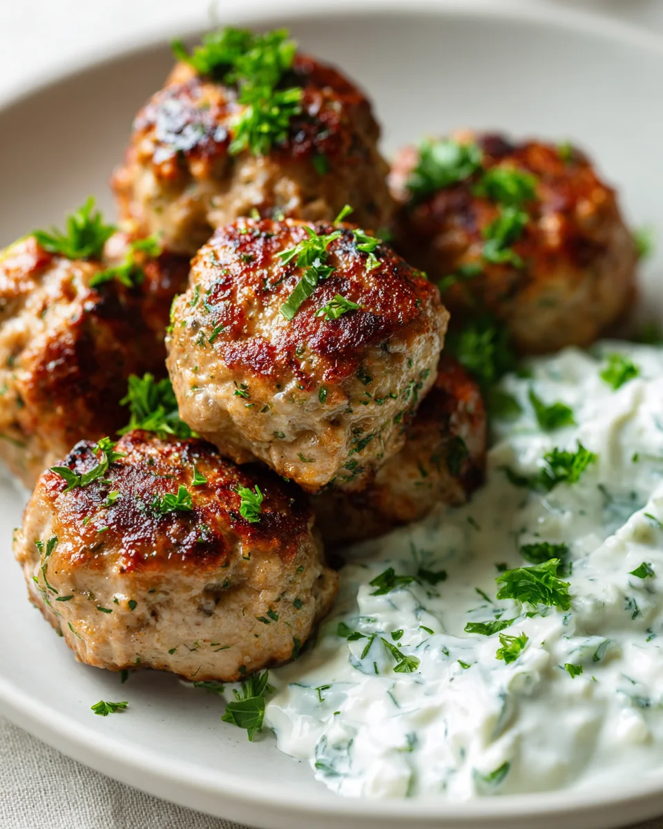 Delicious Greek Turkey Meatballs with Creamy Tzatziki