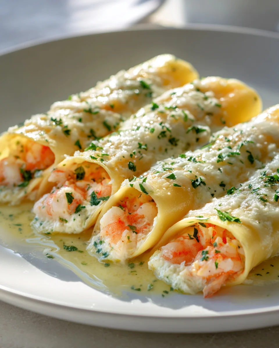 Garlic Shrimp & Cream Cheese Manicotti Rolls - Easy Dinner