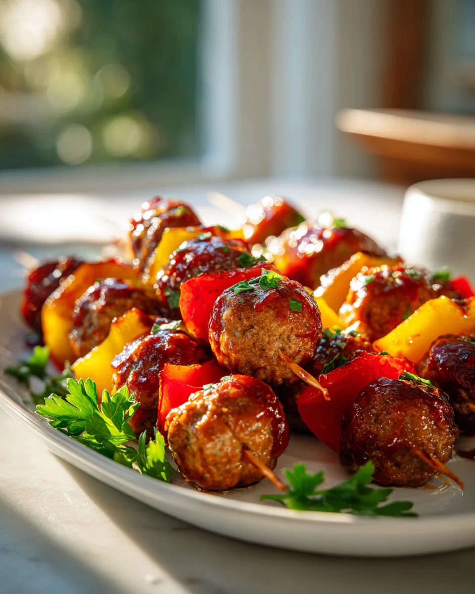 BBQ Beef Meatball & Bell Pepper Skewers for Your Party!