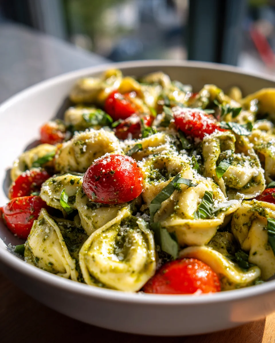 Pesto Tortellini Salad with Cherry Tomatoes - Quick & Fresh!
