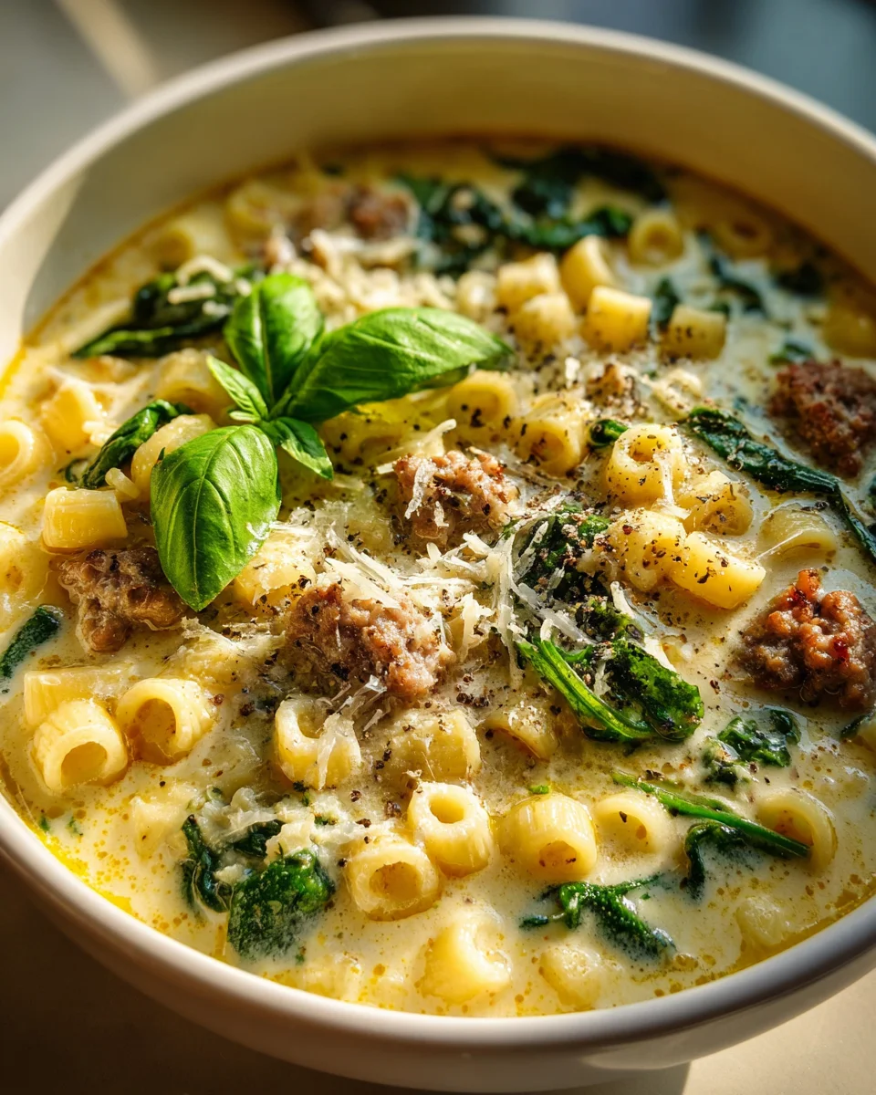 Hearty Parmesan Italian Beef Sausage Ditalini Soup