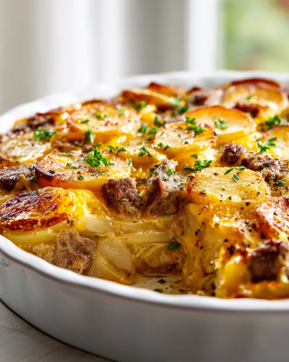 Slow Cooker Steak Cheddar Potato Casserole: Hearty & Cheesy