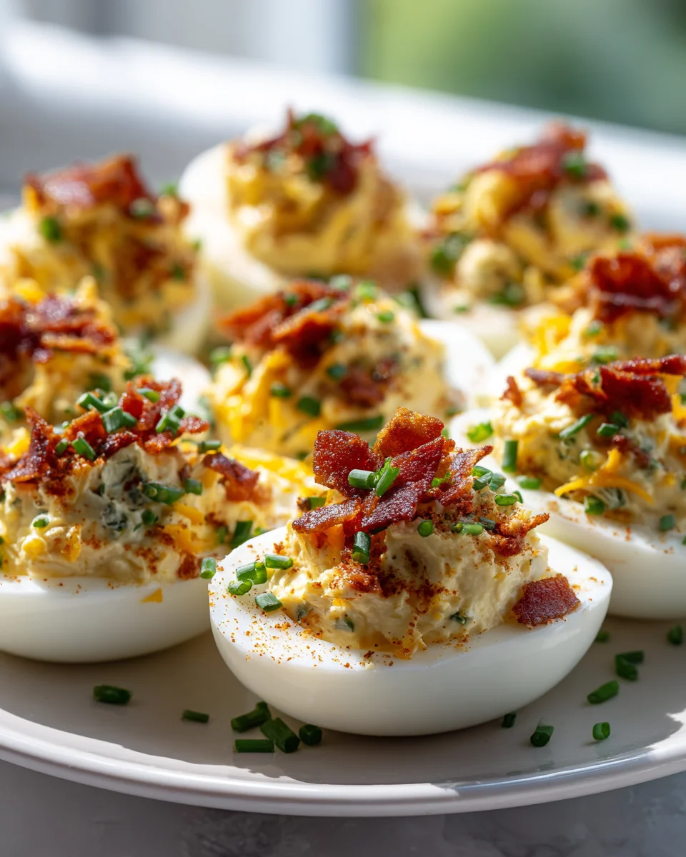 Loaded Jalapeño Popper Deviled Eggs with Beef Bacon Appetizer